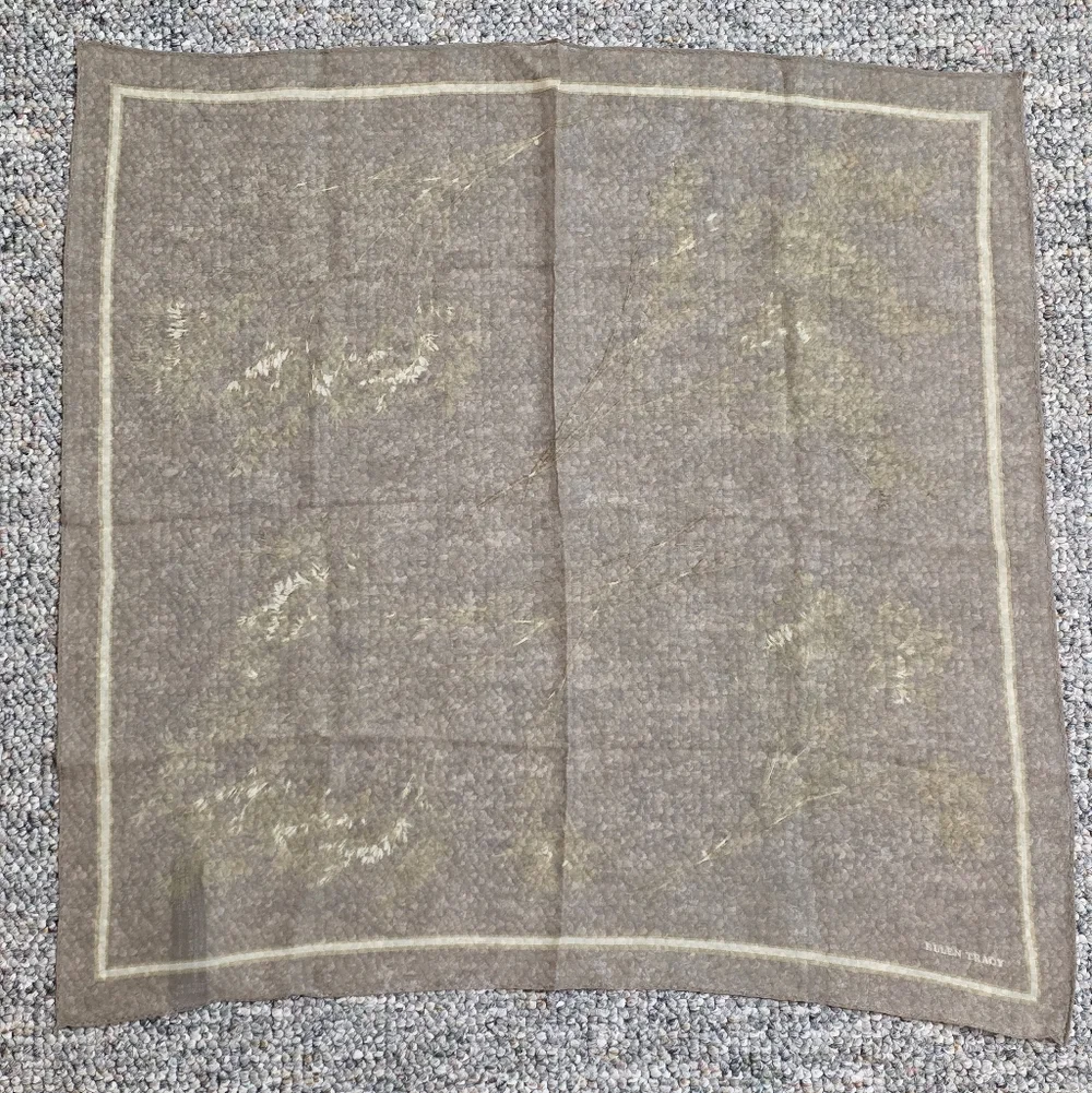 Ellen Tracy Taupe Floral Sprig Square Silk Neck Scarf